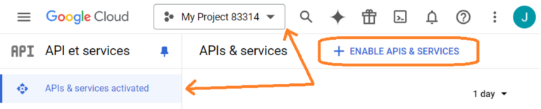 Enable APIs and Services of Google