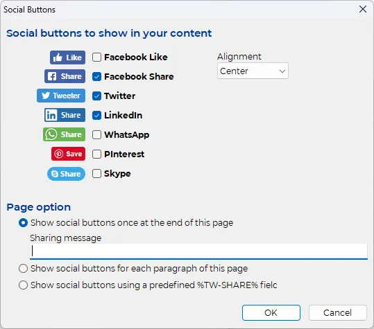 social network buttons configuration