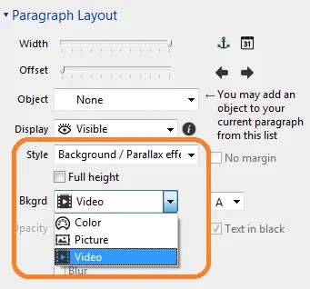 Video background settings