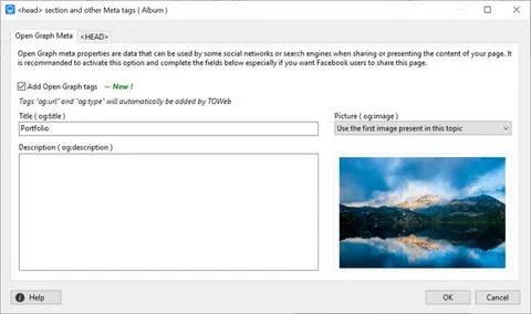 open graph meta in TOWeb