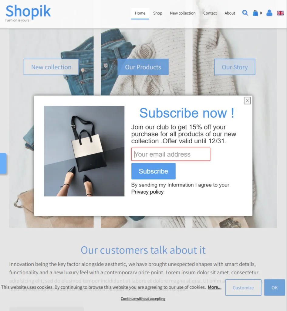 Image du template SHOPIK réalisé avec TOWeb