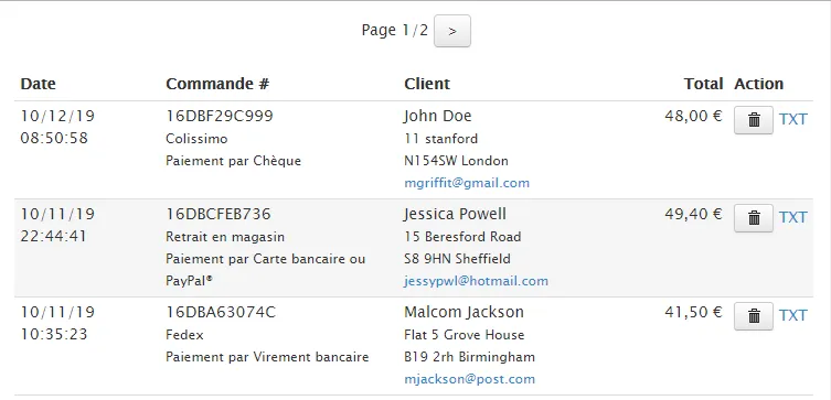 Exemple de page Backoffice 