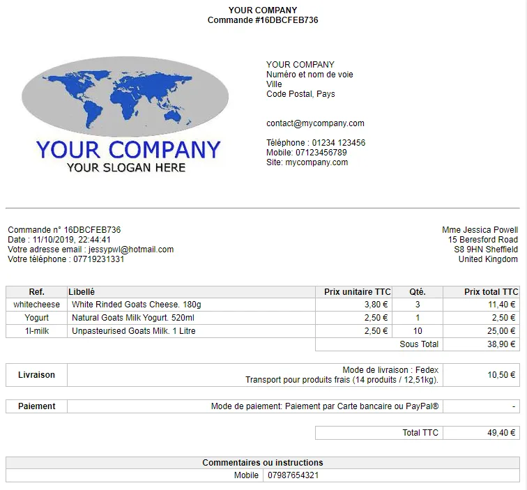 Exemple de commande en ligne TOWeb