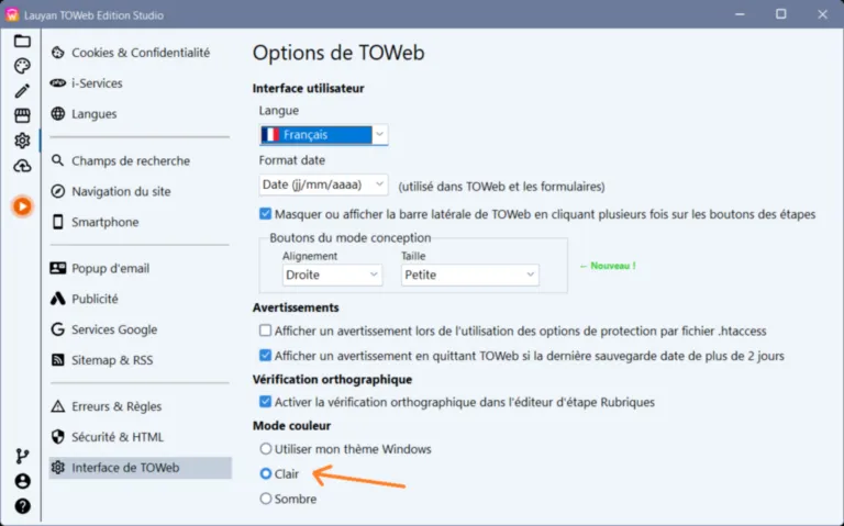 interface TOWeb en mode clair