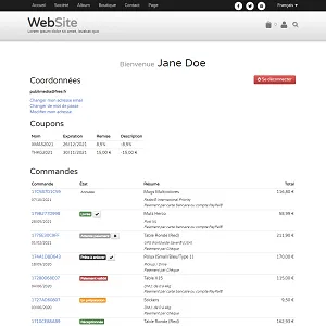 Exemple de comptes clients sur un site TOWeb