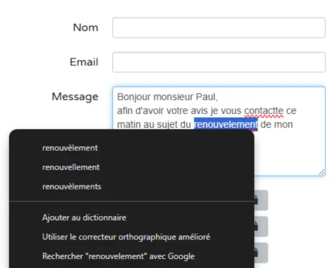 correction orthographique dans un champ de formulaire