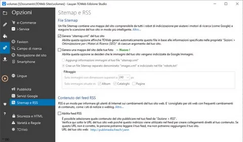Configurazione della Sitemap in TOWeb