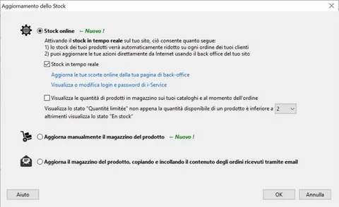 gestione dello stock di TOWeb