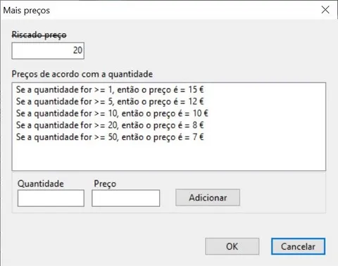 Preços por volume - Comércio eletrônico